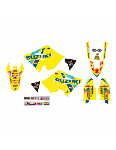 Kit déco + housse de selle pour kit restylé KSRT22 réplica | Suzuki RM125 et RM250 2001-2008