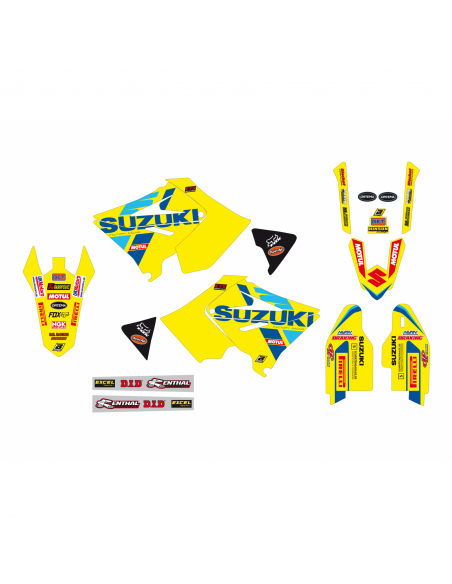 Kit déco + housse de selle pour kit restylé KSRT22 réplica | Suzuki RM125 et RM250 2001-2008