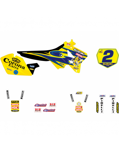 Kit déco + housse de selle + plastiques réplica Pichon Suzuki RM 125-250 2001-2008