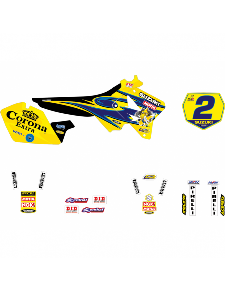 Kit déco + housse de selle + plastiques réplica Pichon Suzuki RM 125-250 2001-2008